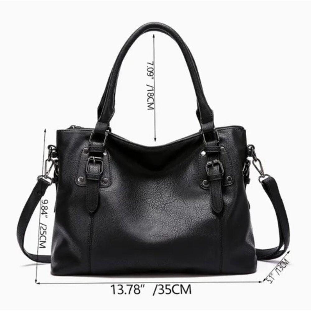 Women's 2 Piece Black Faux Leather Wristlet and Crossbody Tote Bag - Picture 4 of 5